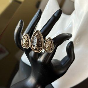 House of Harlow 1960 Triple Arrowhead & Pave Crystal Statement Ring Black Silver